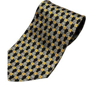 Ermenegildo Zegna Tie 100% Silk Made in Italy Geometrick Black/Gold 3.5"